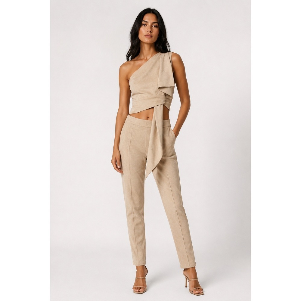 MISHA Collection Dana Suede Top & Panette Pants Set in Buff, Size US 8, NWT